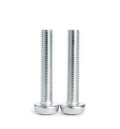 Photo of Two metal bolts isolated on white. Hardware tool