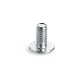 Photo of One metal bolt isolated on white. Hardware tool