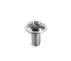 Photo of One metal bolt isolated on white. Hardware tool