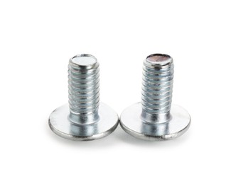 Photo of Two metal bolts isolated on white. Hardware tool
