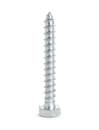 Photo of One metal bolt isolated on white. Hardware tool