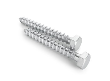Photo of Two metal bolts isolated on white. Hardware tool