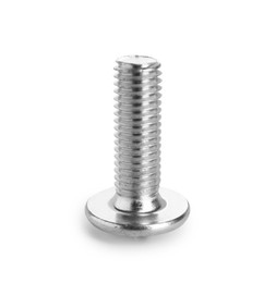 Photo of One metal bolt isolated on white. Hardware tool