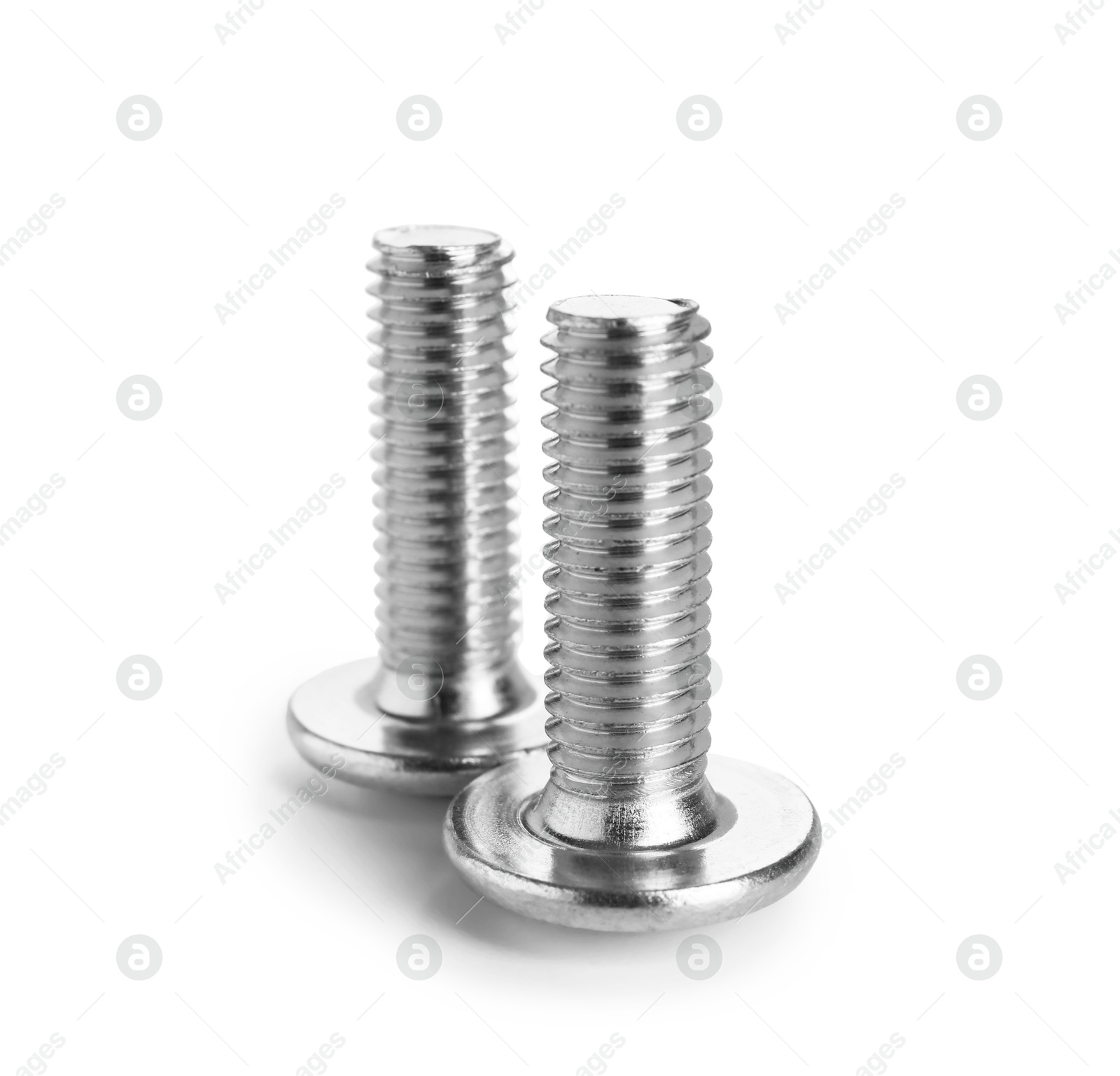 Two metal bolts isolated on white. Hardware tool Photo of Two metal bolts isolated on white. Hardware tool