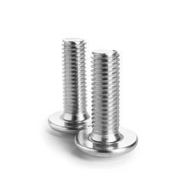 Photo of Two metal bolts isolated on white. Hardware tool
