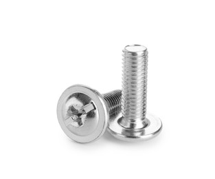 Photo of Two metal bolts isolated on white. Hardware tool