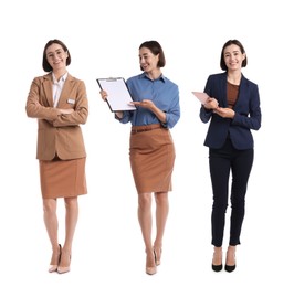Image of Young hostess on white background, set of full-length portraits