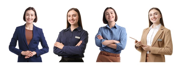 Image of Young hostesses on white background, set of portraits