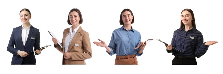 Image of Young hostesses on white background, set of portraits