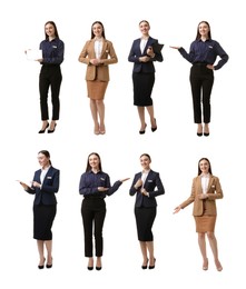 Image of Young hostess on white background, set of full-length portraits