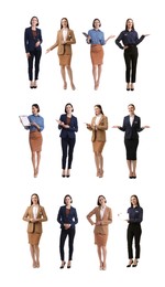Image of Young hostesses on white background, set of full-length portraits