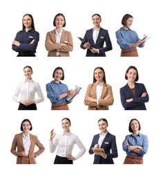 Image of Young hostesses on white background, set of portraits