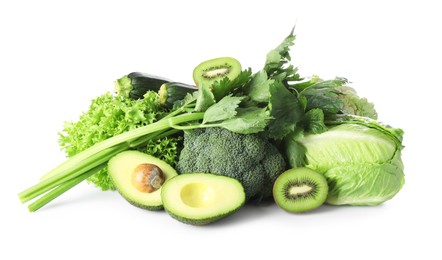 Photo of Superfood. Healthy food products isolated on white