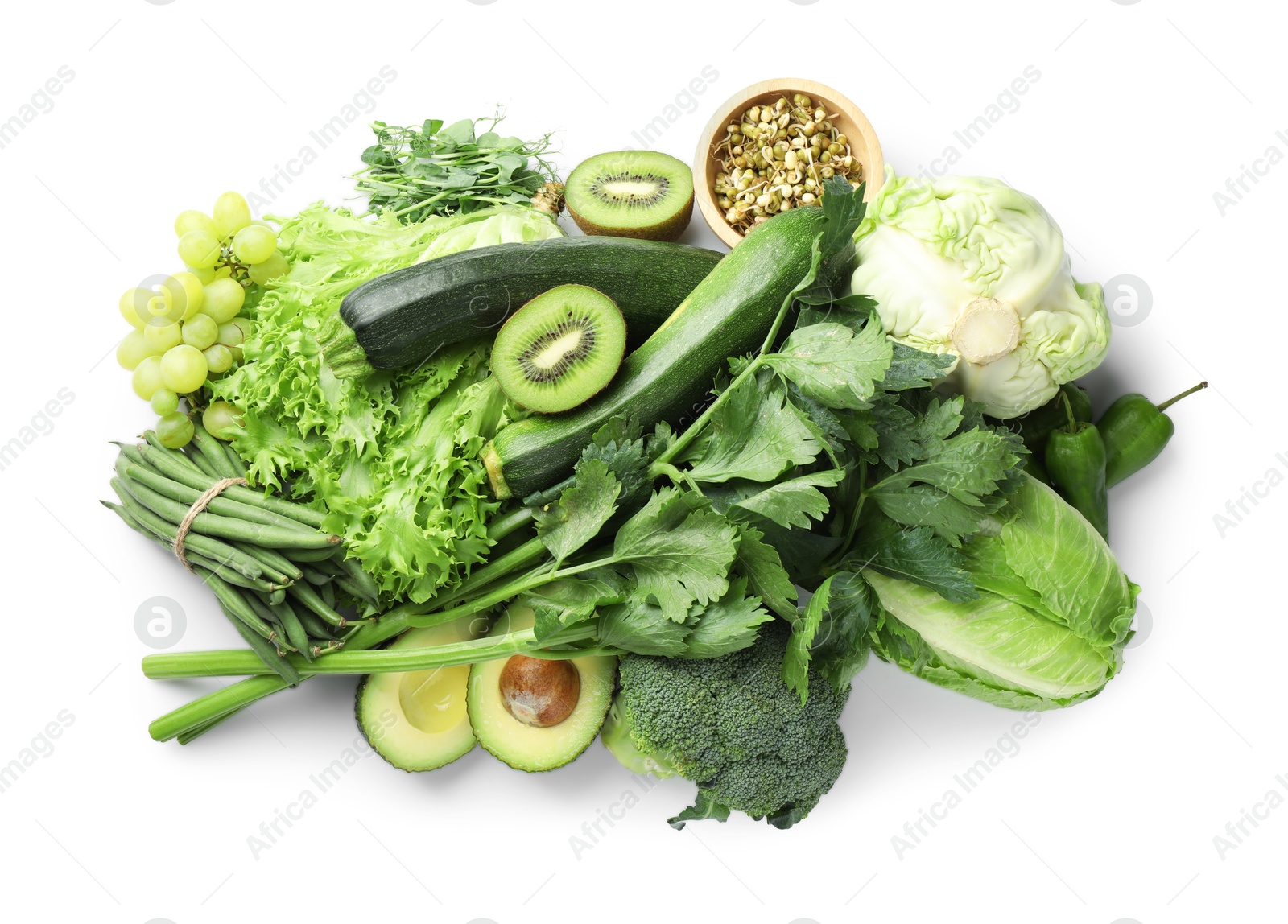 Superfood. Healthy food products isolated on white, top view Photo of Superfood. Healthy food products isolated on white, top view
