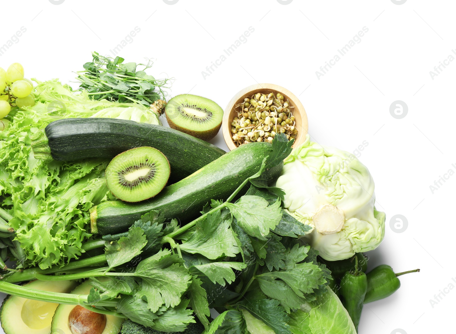 Superfood. Healthy food products isolated on white, top view Photo of Superfood. Healthy food products isolated on white, top view