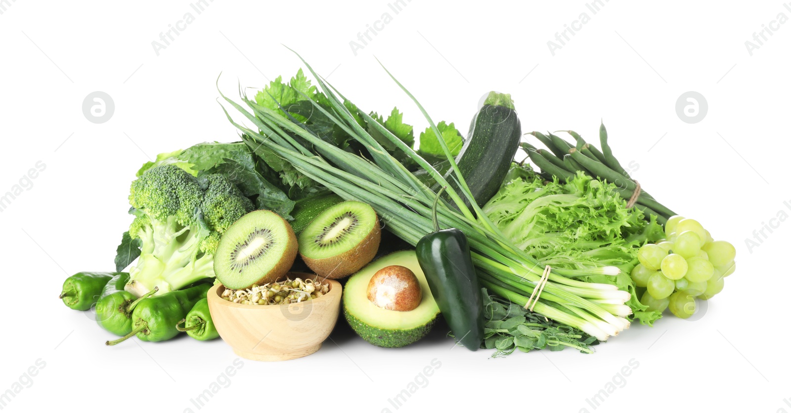 Superfood. Healthy food products isolated on white Photo of Superfood. Healthy food products isolated on white