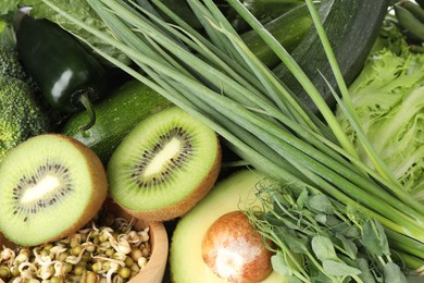 Photo of Superfood. Healthy food products as background, top view