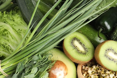 Photo of Superfood. Healthy food products as background, top view