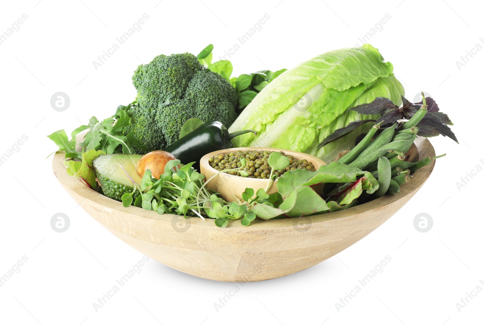 Superfood. Healthy food products in bowl isolated on white Photo of Superfood. Healthy food products in bowl isolated on white