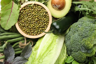 Photo of Superfood. Healthy food products as background, top view