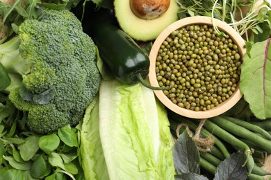 Photo of Superfood. Healthy food products as background, top view