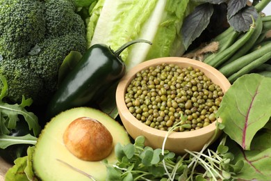 Photo of Superfood. Healthy food products as background, closeup