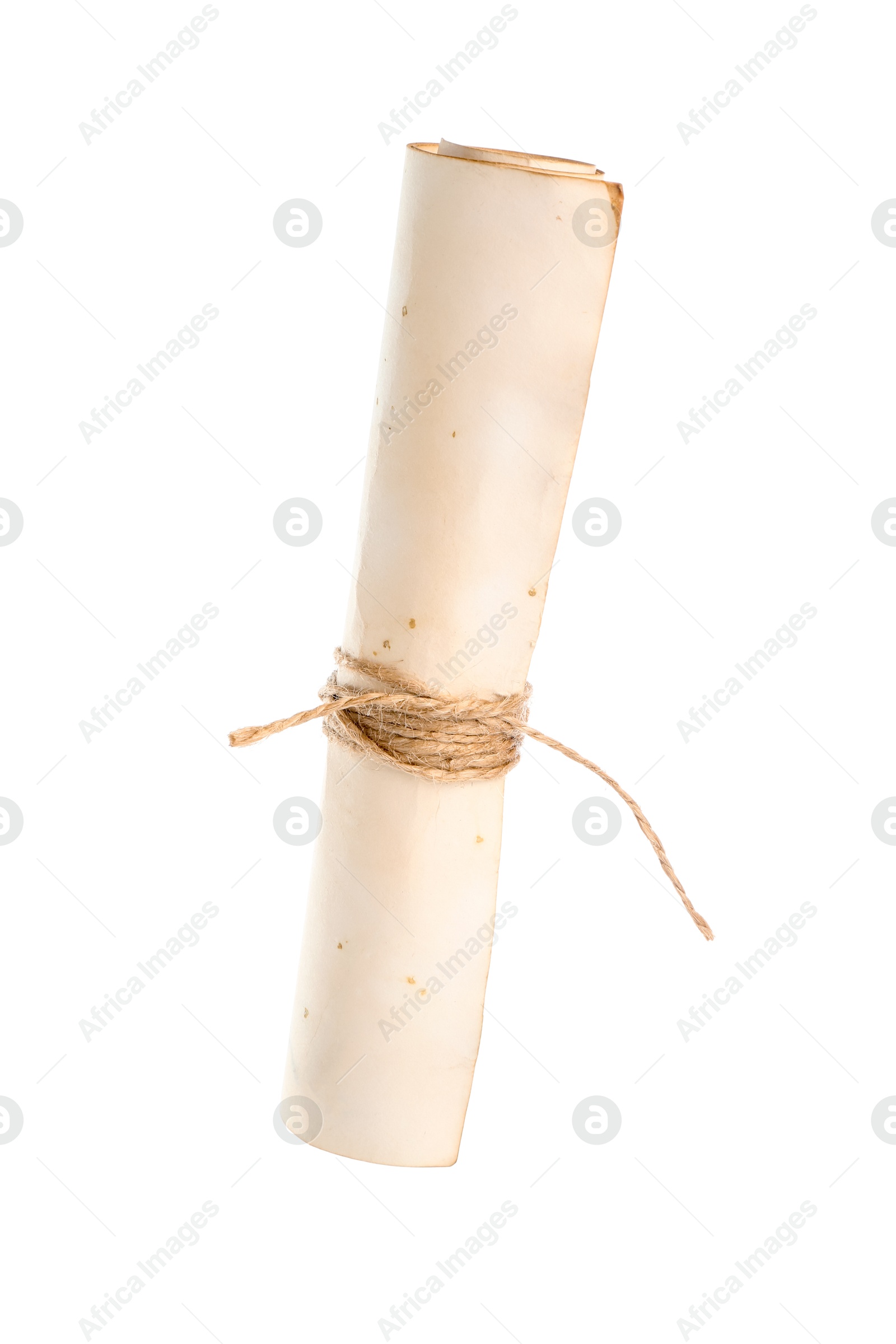 Photo of Old rolled paper scroll isolated on white