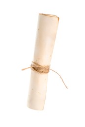 Photo of Old rolled paper scroll isolated on white
