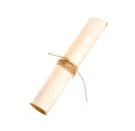 Photo of Old rolled paper scroll isolated on white