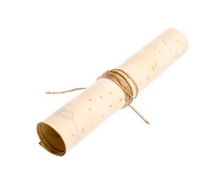 Photo of Old rolled paper scroll isolated on white