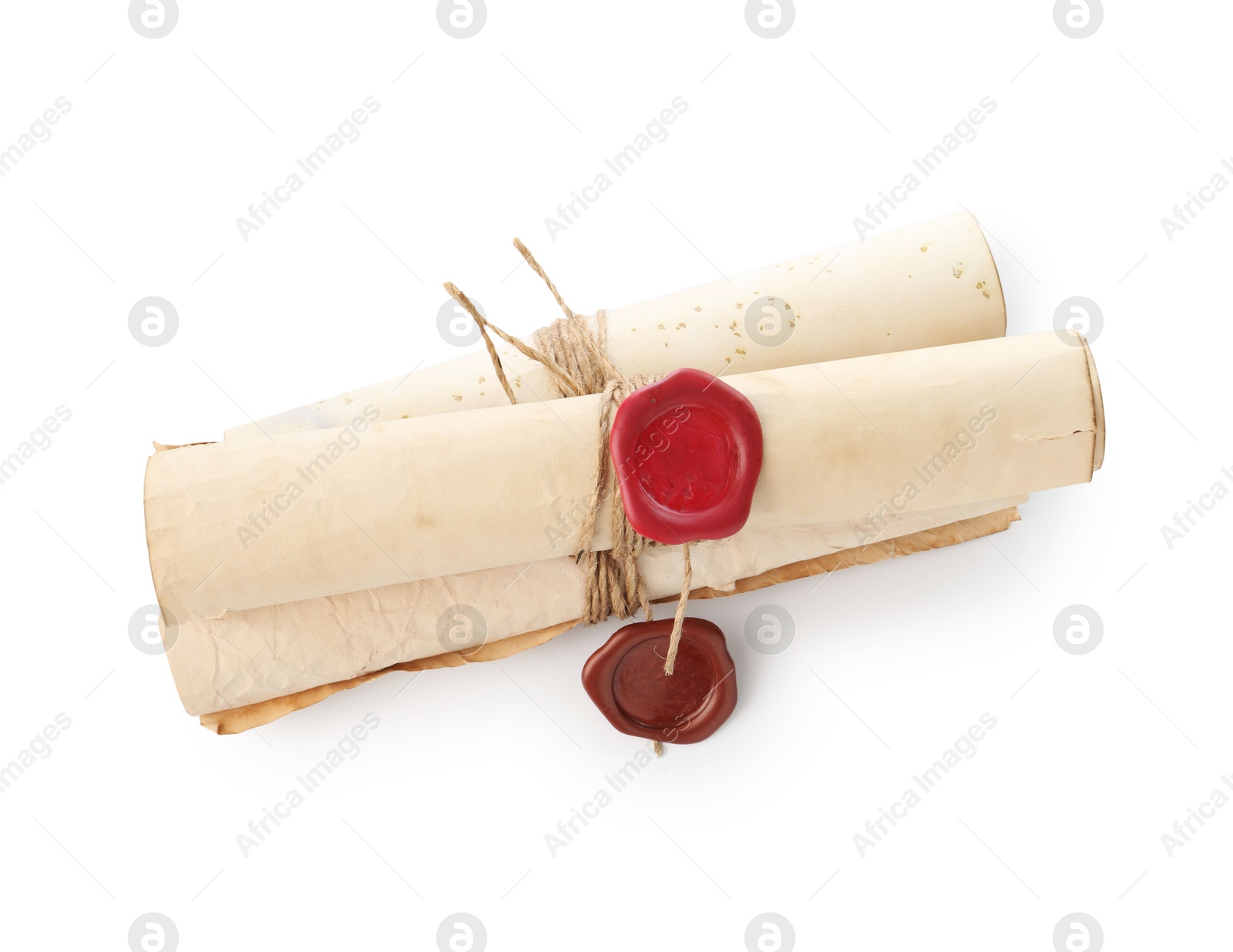 Old rolled paper scrolls isolated on white Photo of Old rolled paper scrolls isolated on white