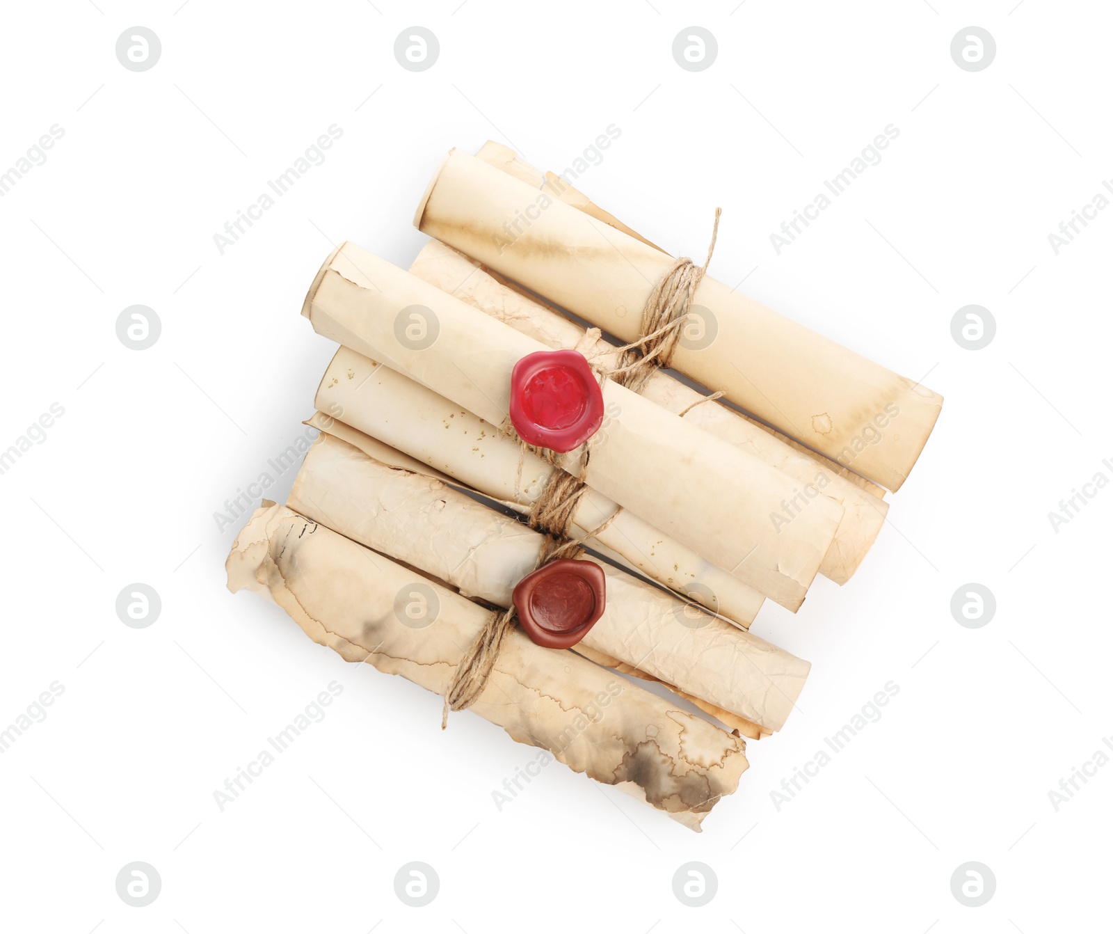 Old rolled paper scrolls isolated on white Photo of Old rolled paper scrolls isolated on white