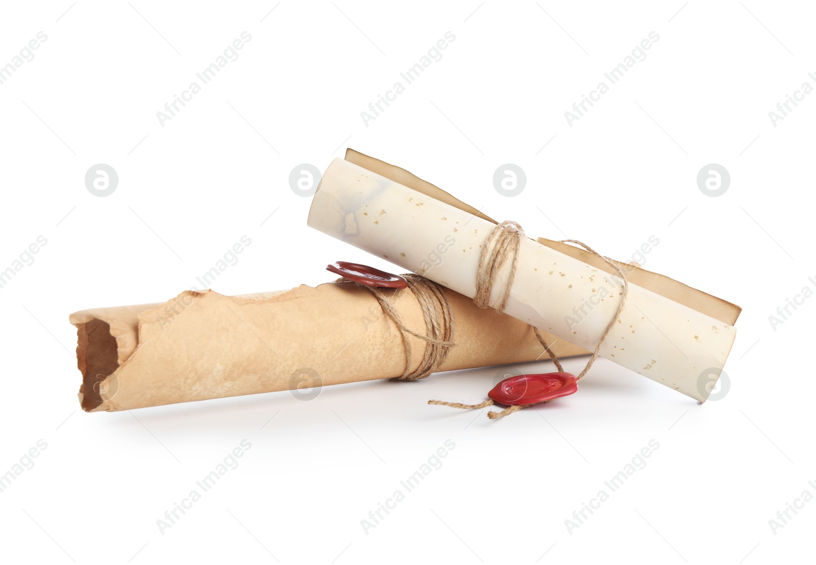 Old rolled paper scrolls isolated on white Photo of Old rolled paper scrolls isolated on white