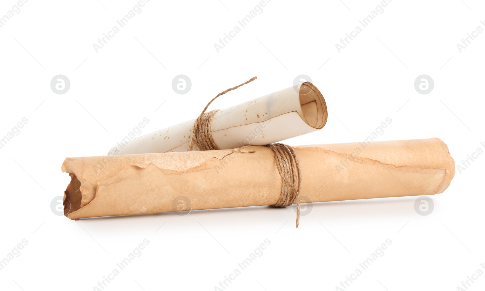 Old rolled paper scrolls isolated on white Photo of Old rolled paper scrolls isolated on white