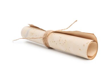 Photo of Old rolled paper scroll isolated on white