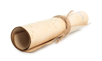 Photo of Old rolled paper scroll isolated on white