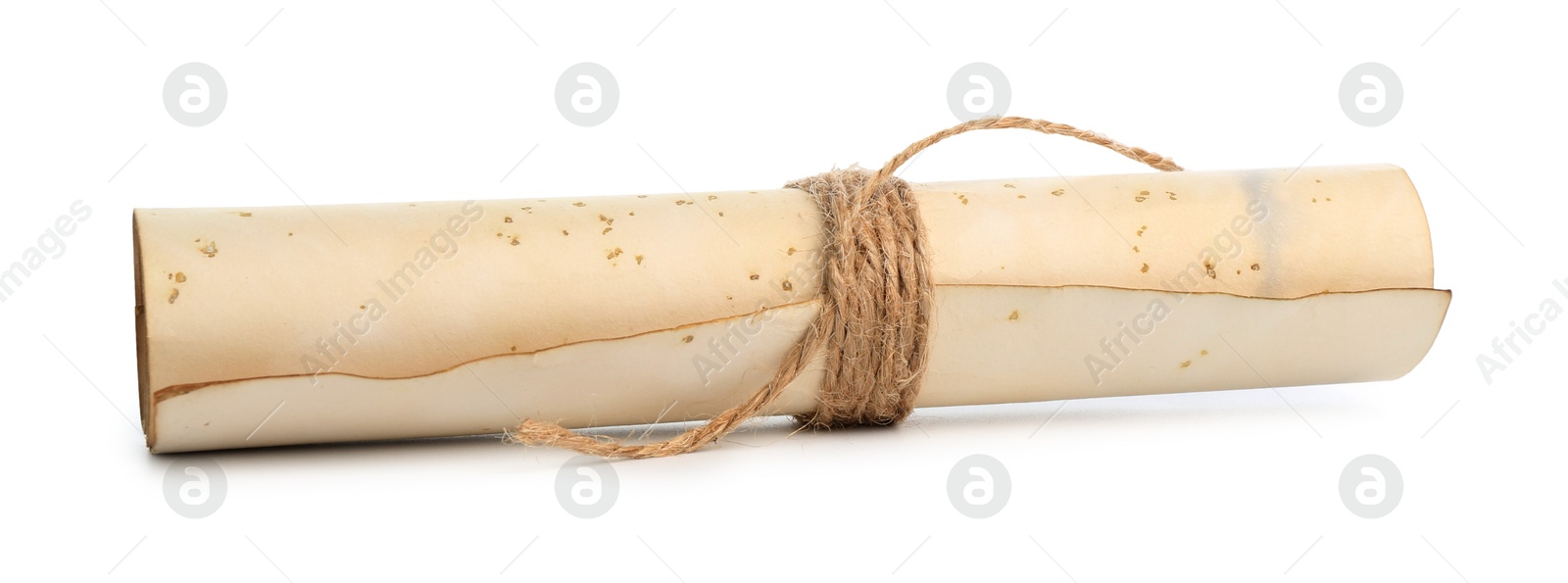 Photo of Old rolled paper scroll isolated on white