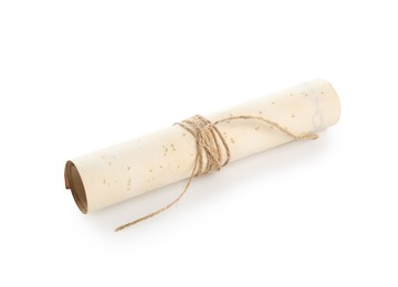Photo of Old rolled paper scroll isolated on white