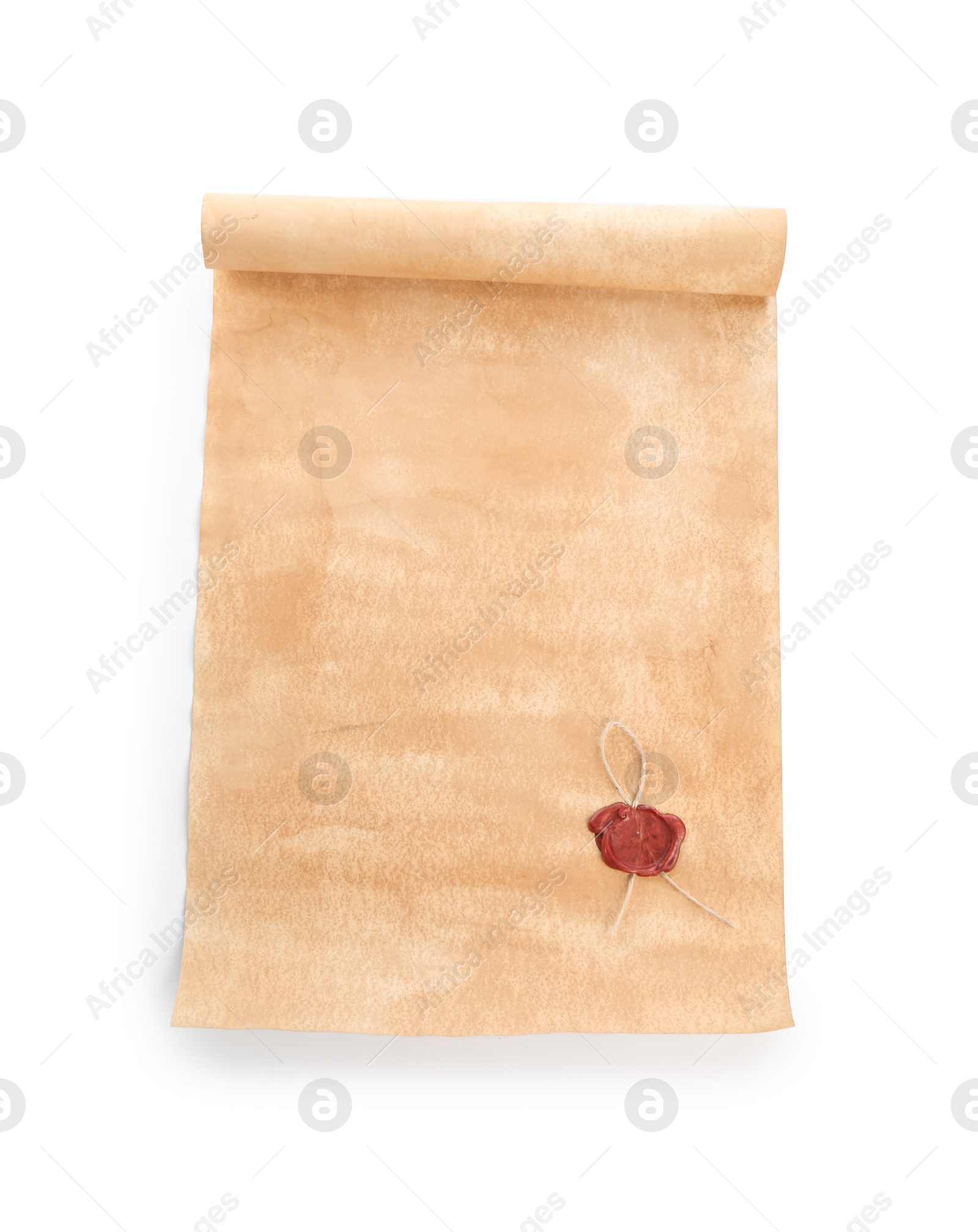 Photo of Sheet of old paper isolated on white, top view
