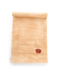 Photo of Sheet of old paper isolated on white, top view