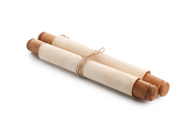 Photo of Old rolled paper scroll isolated on white