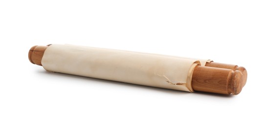 Photo of Old rolled paper scroll isolated on white
