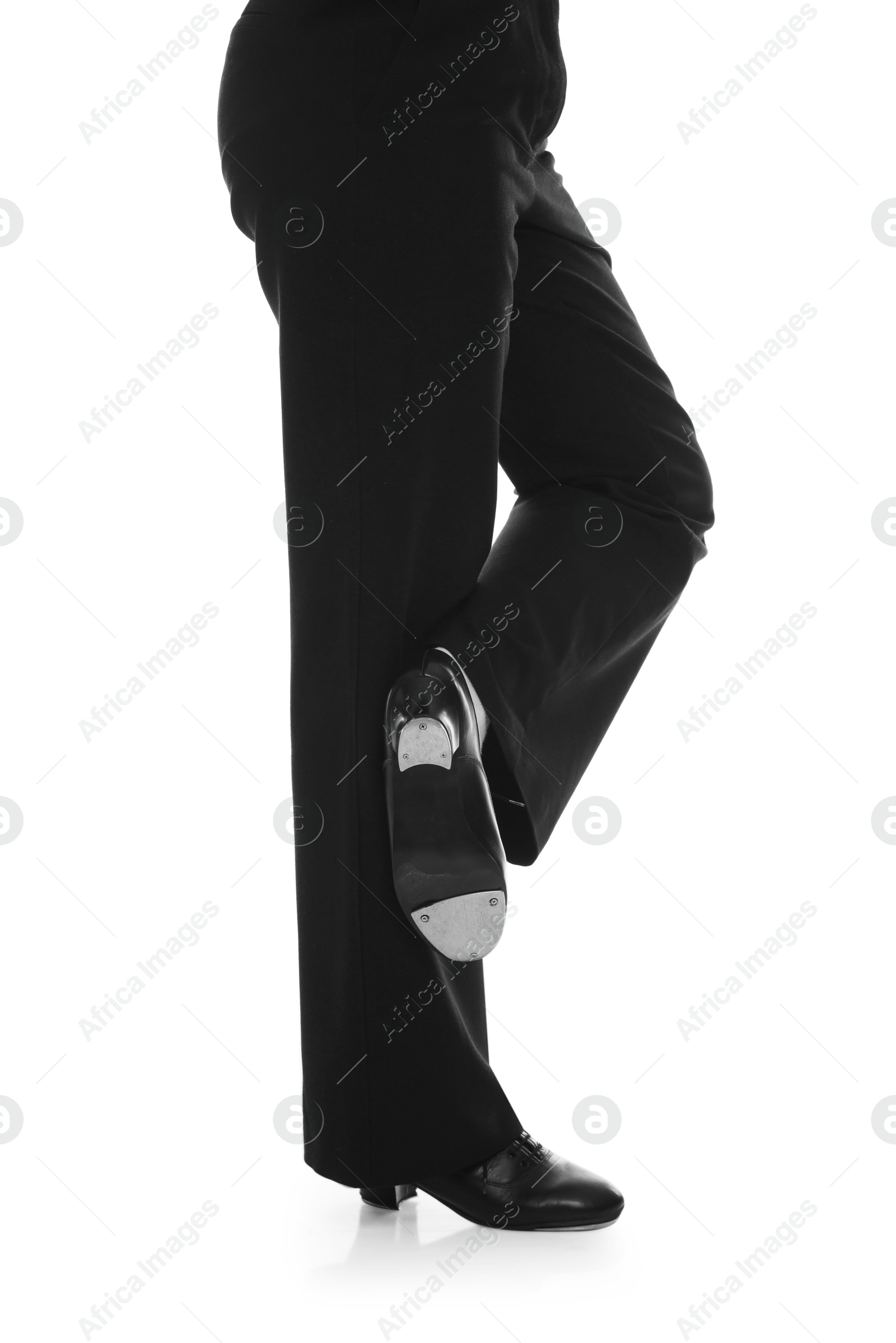 Teenage girl in tap shoes on white background, closeup Photo of Teenage girl in tap shoes on white background, closeup
