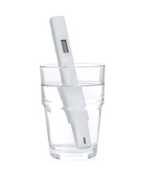 Photo of Nitrate tester in glass of water isolated on white
