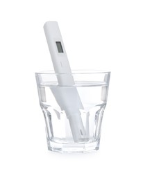 Photo of Nitrate tester in glass of water isolated on white