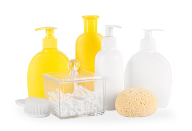 Photo of Many different baby bathroom necessities isolated on white