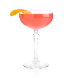 Photo of Martini cocktail with garnish isolated on white