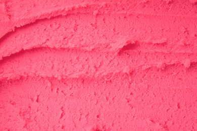 Photo of Delicious raspberry sorbet as background, top view