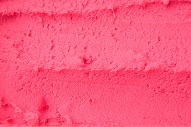 Photo of Delicious raspberry sorbet as background, top view