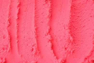 Photo of Delicious raspberry sorbet as background, top view